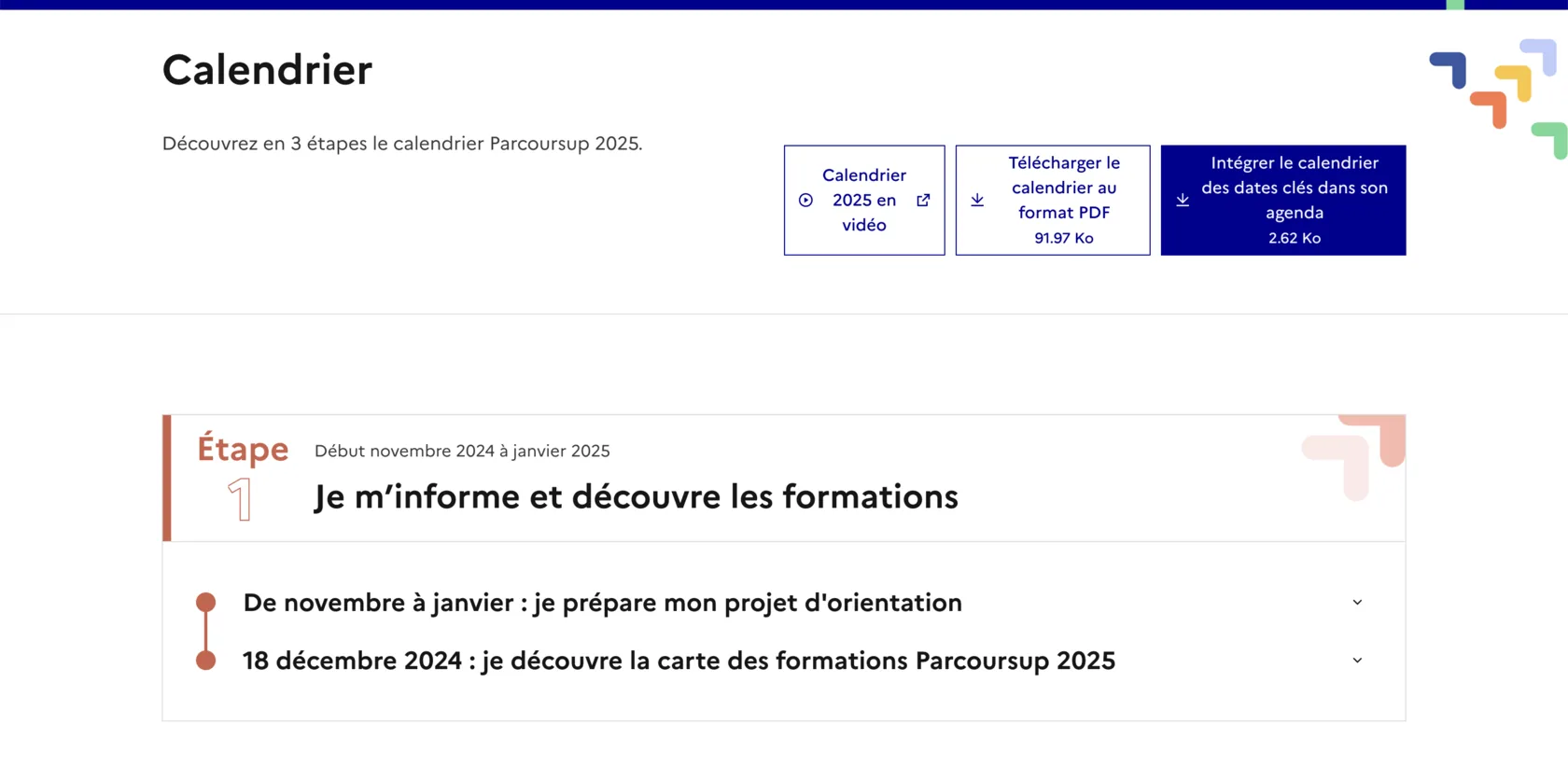 Calendrier des étapes clés de Parcoursup
